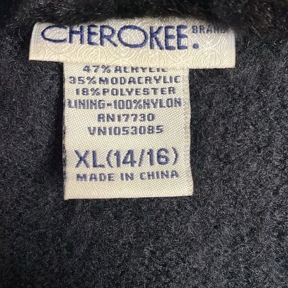 CHEROKEE Ladies Button Up Faux Fur Collar Black Sweater Size XL 14 / 16 - Picture 8 of 10